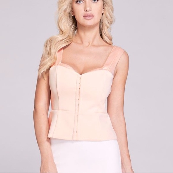 Small NWOT Peachy Pink Guess Marciano Janee Scuba tailored corset bustier top - Picture 1 of 13